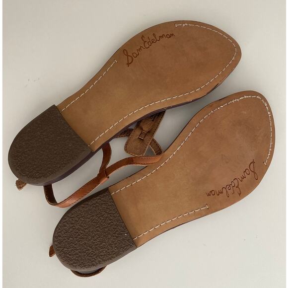 Sam Edelman Gigi Brown T Strap Flat Sandal Leather Thong Ankle Strap 8 38 - Picture 5 of 7
